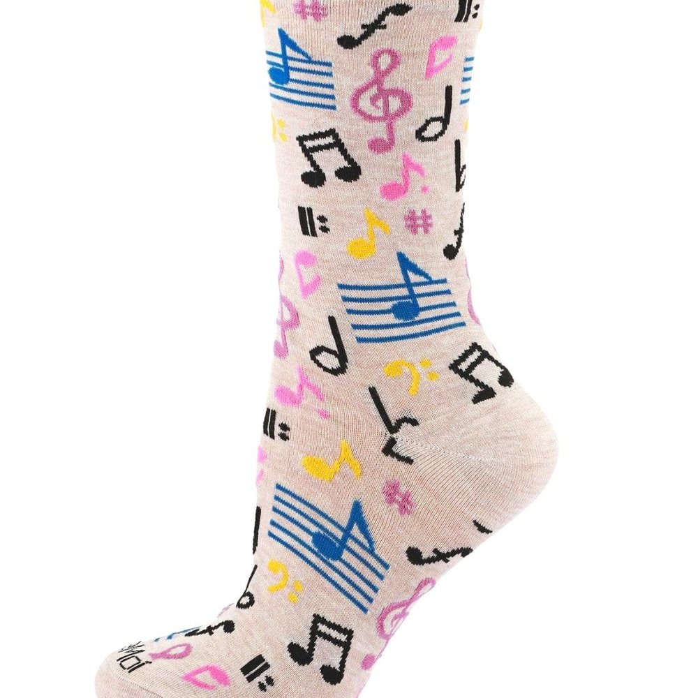 MeMoi Musical Notes Bamboo Crew Socks, Women's Music Lover Design